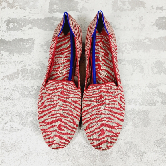 New Rothy's The Flat Red Zebra Round Toe Slip On Loafers T100